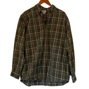 Carhartt Cotton Green/Tan/Neutral Plaid Button Down Long Sleeve Shirt, Size L